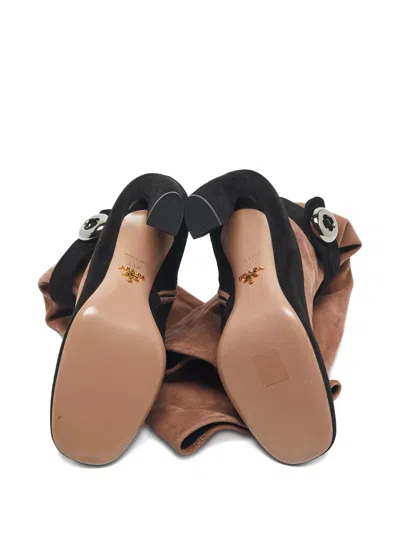 Pre-owned Prada Block-heel Suede Boots In Brown