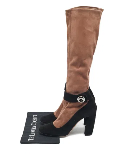 Pre-owned Prada Block-heel Suede Boots In Brown