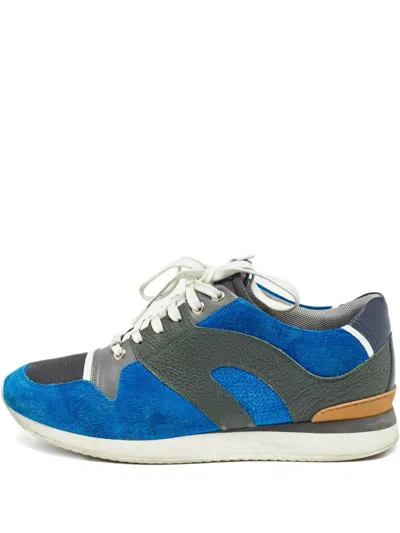 Pre-owned Dior Bo2 Leather Lace-up Sneakers In Blue