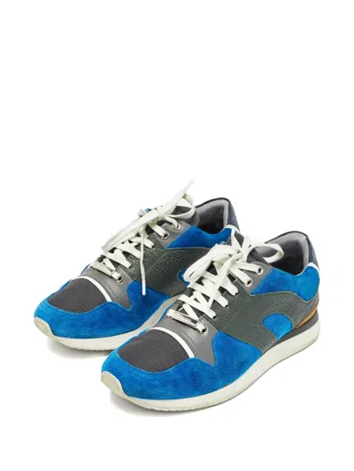 Pre-owned Dior Bo2 Leather Lace-up Sneakers In Blue