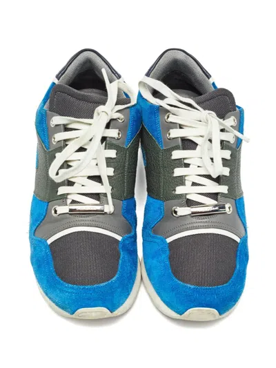 Pre-owned Dior Bo2 Leather Lace-up Sneakers In Blue