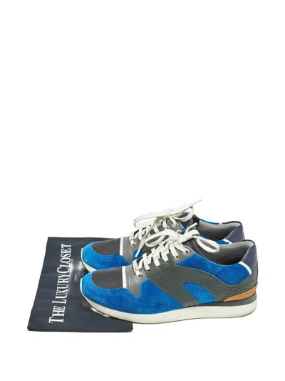 Pre-owned Dior Bo2 Leather Lace-up Sneakers In Blue