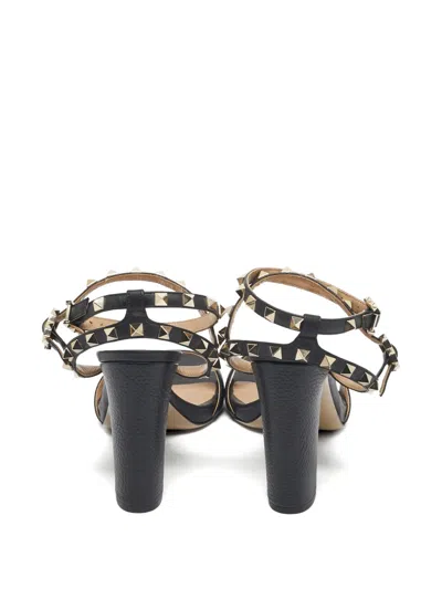 Pre-owned Valentino Garavani Rockstud Double-strap Sandals In Black