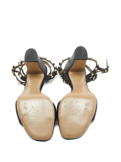 Pre-owned Valentino Garavani Rockstud Double-strap Sandals In Black