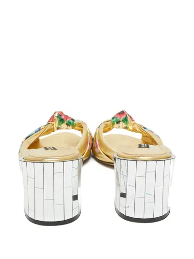 Pre-owned Dolce & Gabbana Floral-print Mirrored-heel Sandals In Gold