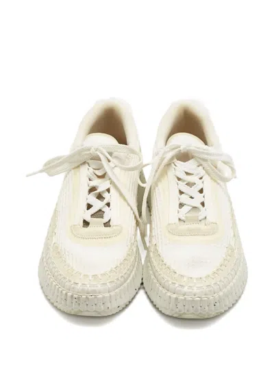 Pre-owned Chloé Nama Knitted Platform Sneakers In Neutral