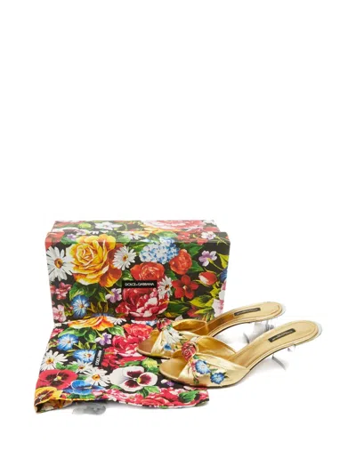 Pre-owned Dolce & Gabbana Floral-print Mirrored-heel Sandals In Gold