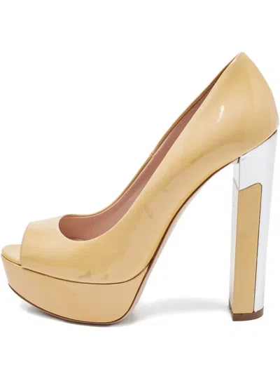 Pre-owned Miu Miu 135mm Leather Heeled Pumps In Neutral