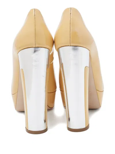 Pre-owned Miu Miu 135mm Leather Heeled Pumps In Neutral