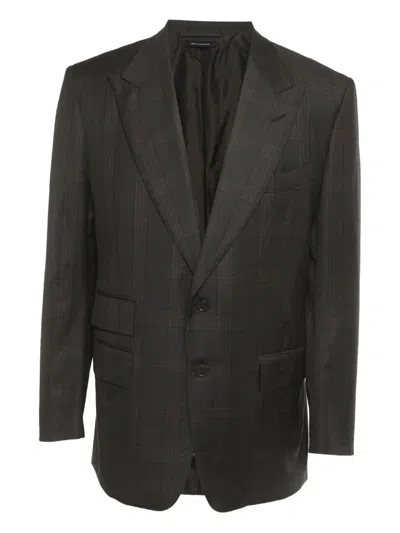 Pre-owned Tom Ford Checkered Wool Blazer In Brown