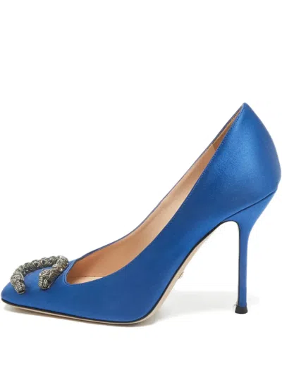 Pre-owned Gucci Embellishment Satin Pumps In Blue