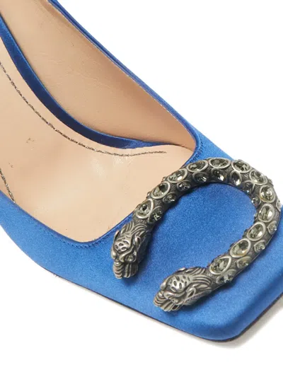 Pre-owned Gucci Embellishment Satin Pumps In Blue