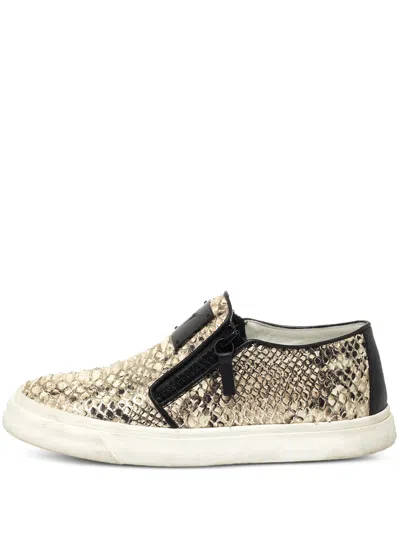 Pre-owned Giuseppe Zanotti Vintage Python Leather Zipper Sneakers In Neutral