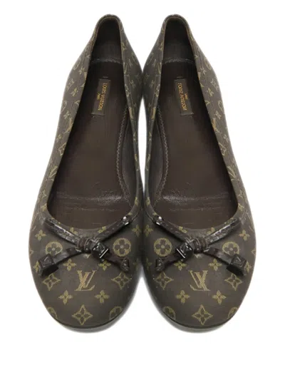 Pre-owned Louis Vuitton Debbie Monogram Bow-detail Ballet Flats In Brown