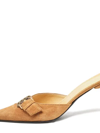 Pre-owned Casadei Vintage 80mm Suede Buckle-detail Mules In Brown