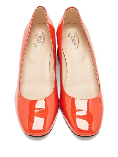 Pre-owned Tod's Block-heel Patent-leather Pumps In Red