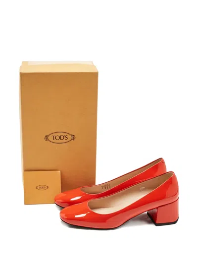 Pre-owned Tod's Block-heel Patent-leather Pumps In Red