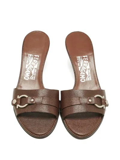 Pre-owned Ferragamo Gancini Leather Sandals In Brown