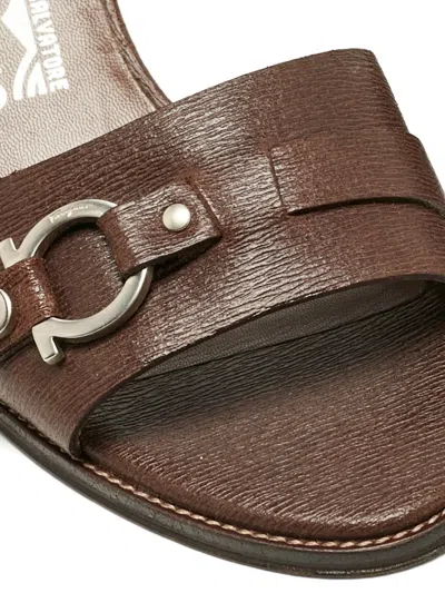 Pre-owned Ferragamo Gancini Leather Sandals In Brown