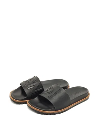 Pre-owned Fendi Logo Slides In Black