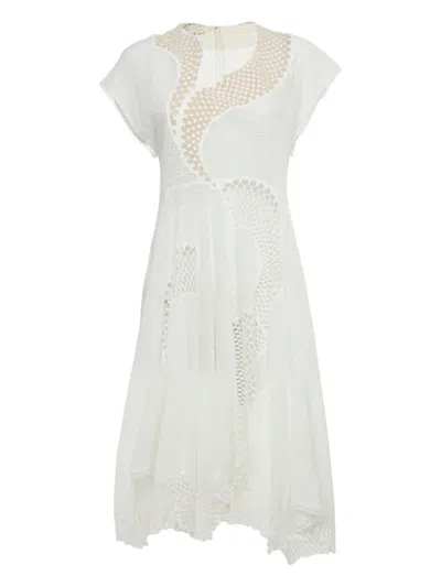 Pre-owned Stella Mccartney Lace Asymmetric Midi Dress In White