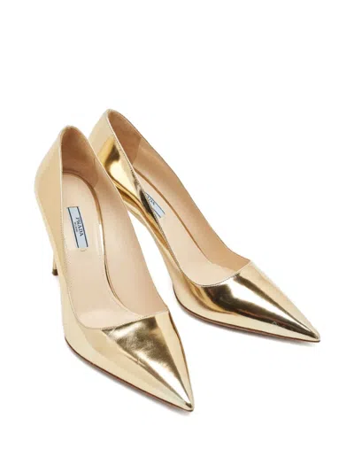 Pre-owned Prada Leather Pointed Pumps In Gold