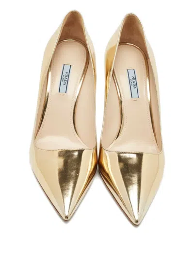 Pre-owned Prada Leather Pointed Pumps In Gold