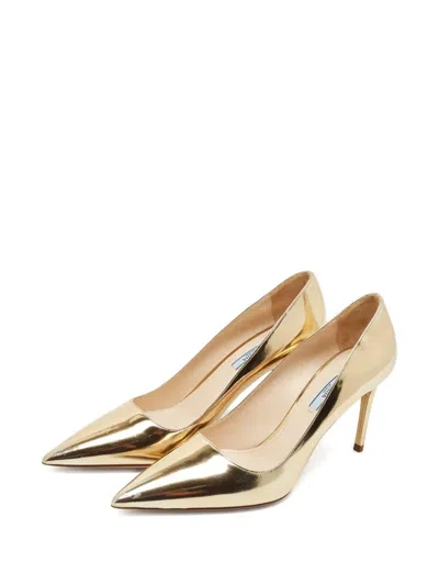 Pre-owned Prada Leather Pointed Pumps In Gold