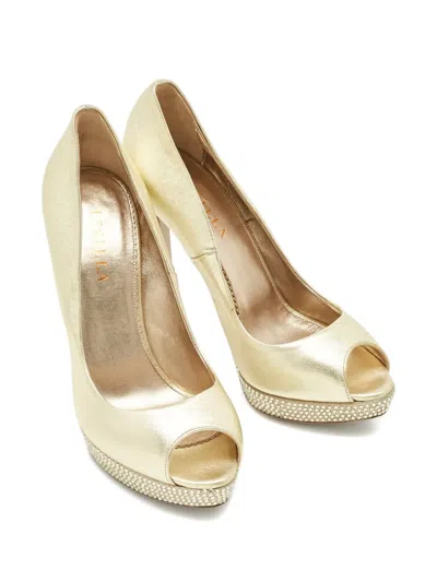 Pre-owned Le Silla Crystal-embellished Platform Sandals In Gold