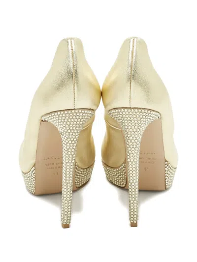 Pre-owned Le Silla Crystal-embellished Platform Sandals In Gold