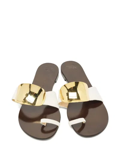 Pre-owned Giuseppe Zanotti Vintage Toe-ring Leather Sandals In White