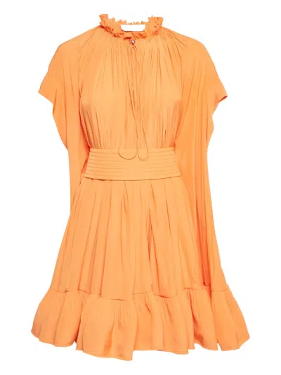 Pre-owned Lanvin Ruffled Cape-sleeve Mini Dress In Orange