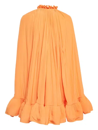 Pre-owned Lanvin Ruffled Cape-sleeve Mini Dress In Orange