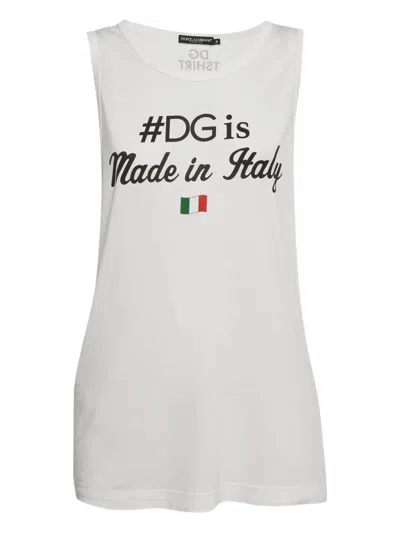 Pre-owned Dolce & Gabbana Dg-print Tank Top In White