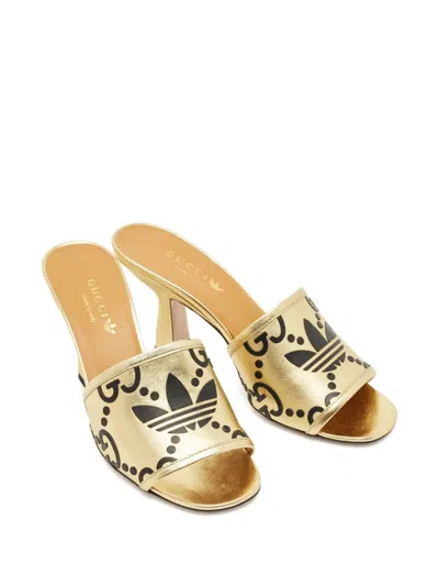 Pre-owned Gucci X Adidas Leather Heeled Mules In Gold