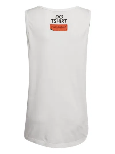 Pre-owned Dolce & Gabbana Dg-print Tank Top In White