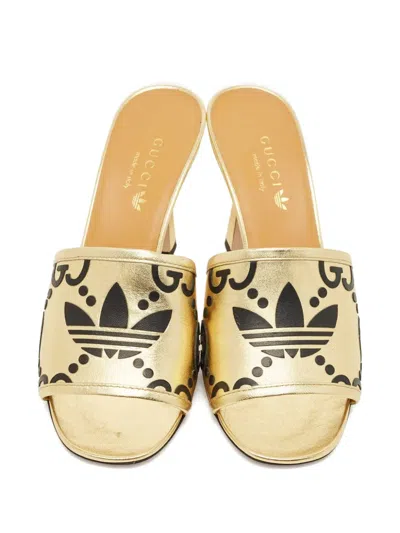 Pre-owned Gucci X Adidas Leather Heeled Mules In Gold