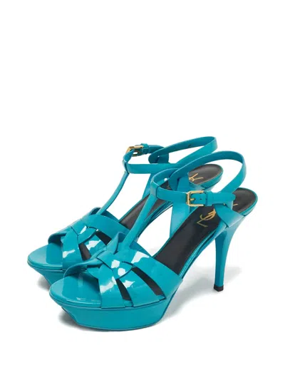 Pre-owned Saint Laurent Tribute Platform Sandals In Blue