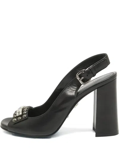 Pre-owned Loriblu 120mm Crystal Stud Slingback Pumps In Black