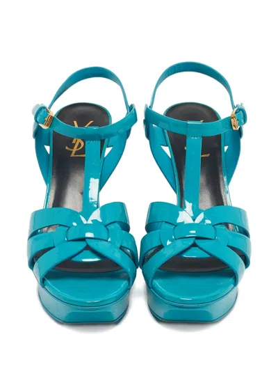 Pre-owned Saint Laurent Tribute Platform Sandals In Blue