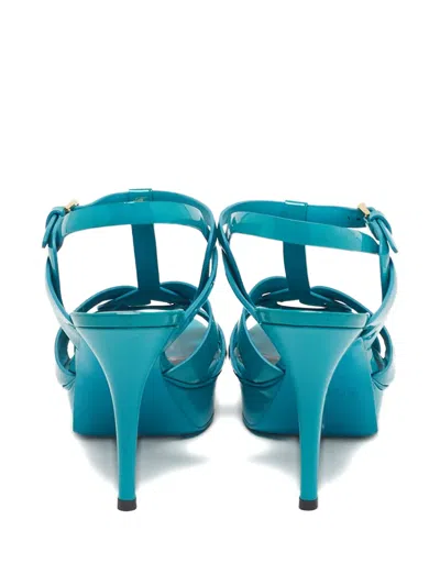 Pre-owned Saint Laurent Tribute Platform Sandals In Blue