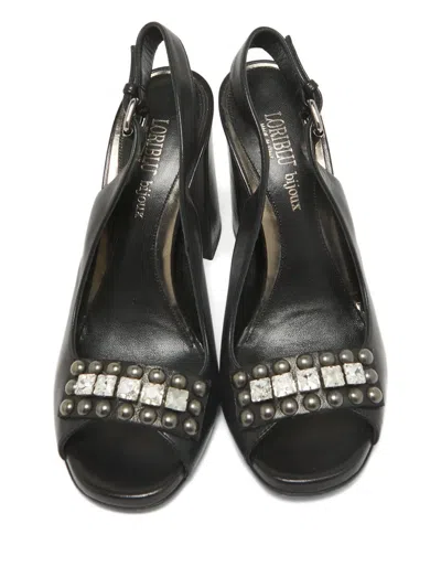 Pre-owned Loriblu 120mm Crystal Stud Slingback Pumps In Black
