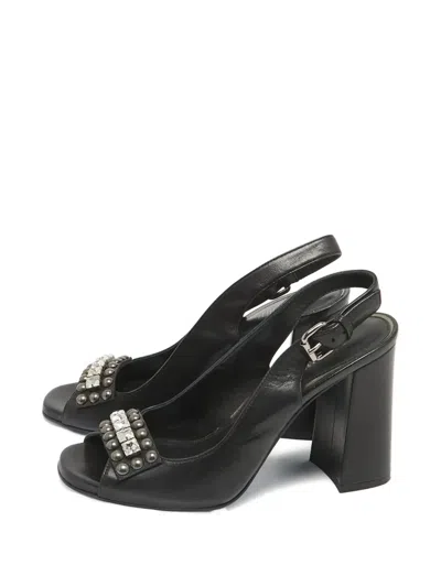 Pre-owned Loriblu 120mm Crystal Stud Slingback Pumps In Black