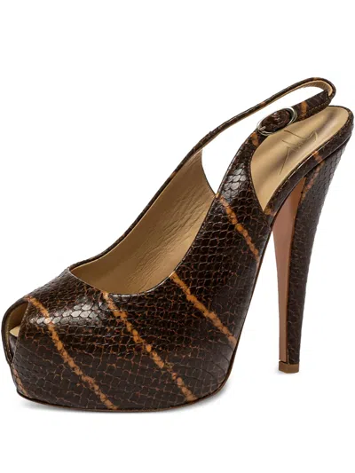 Pre-owned Giuseppe Zanotti Vintage 135mm Python-embossed Slingback Sandals In Brown