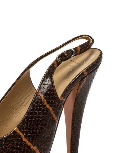 Pre-owned Giuseppe Zanotti Vintage 135mm Python-embossed Slingback Sandals In Brown