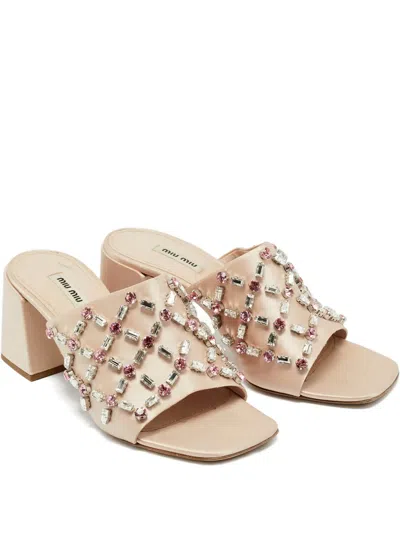 Pre-owned Miu Miu Crystal-embellished Sandals In Neutral