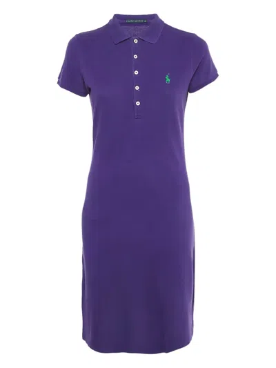 Pre-owned Ralph Lauren Vintage Polo Pony Polo-collar Midi Dress In Purple