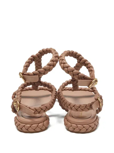 Pre-owned Gianvito Rossi Braided Leather Flat Sandals In Neutral
