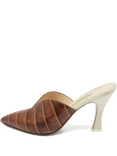 Pre-owned Attico Crocodile-embossed Mules In Brown