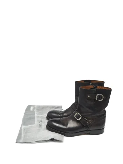 Pre-owned Jimmy Choo Buckled Leather Biker Boots In Black